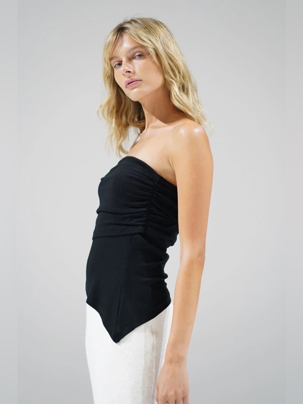 LNA Black Ribbed Foldover Bandeau Top | Extra Small | Made in USA - Picture 2 of 6
